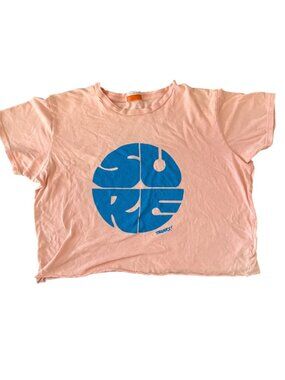 MOTHER The Rowdy Cut Off- "Sure Thanks!"- Pink/Blue- Cropped Short Sleeve- M